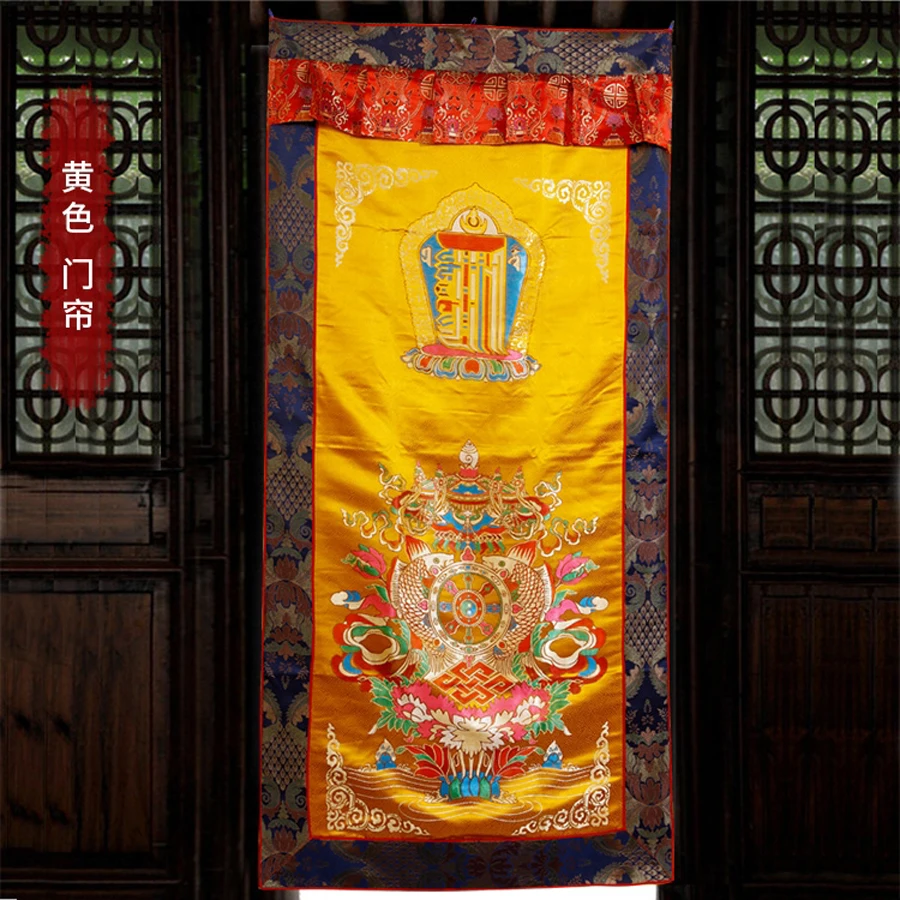 

Wholesale Buddhist supplie Tibet Buddhism Kalachakra Eight auspicious symbol Embroidery wall Partition Tapestry Door curtain 02