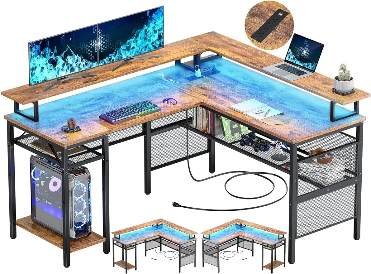 Universal L Shaped Desk with LED Light and Power Outlet, Reversible Corner Computer Table, Monitor St Storage Shelf
Universal L Shaped Desk with LED Light and Power Outlet, Reversible Corner Computer Table, Monitor St Storage Shelf