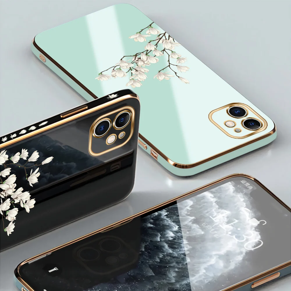 Роскошный мягкий чехол для телефона с металлическим покрытием для Vivo X60 Pro, милый противоударный чехол с изображением цветов магнолии и квадратных краев
Роскошный мягкий чехол для телефона с металлическим покрытием для Vivo X60 Pro, милый противоударный чехол с изображением цветов магнолии и квадратных краев