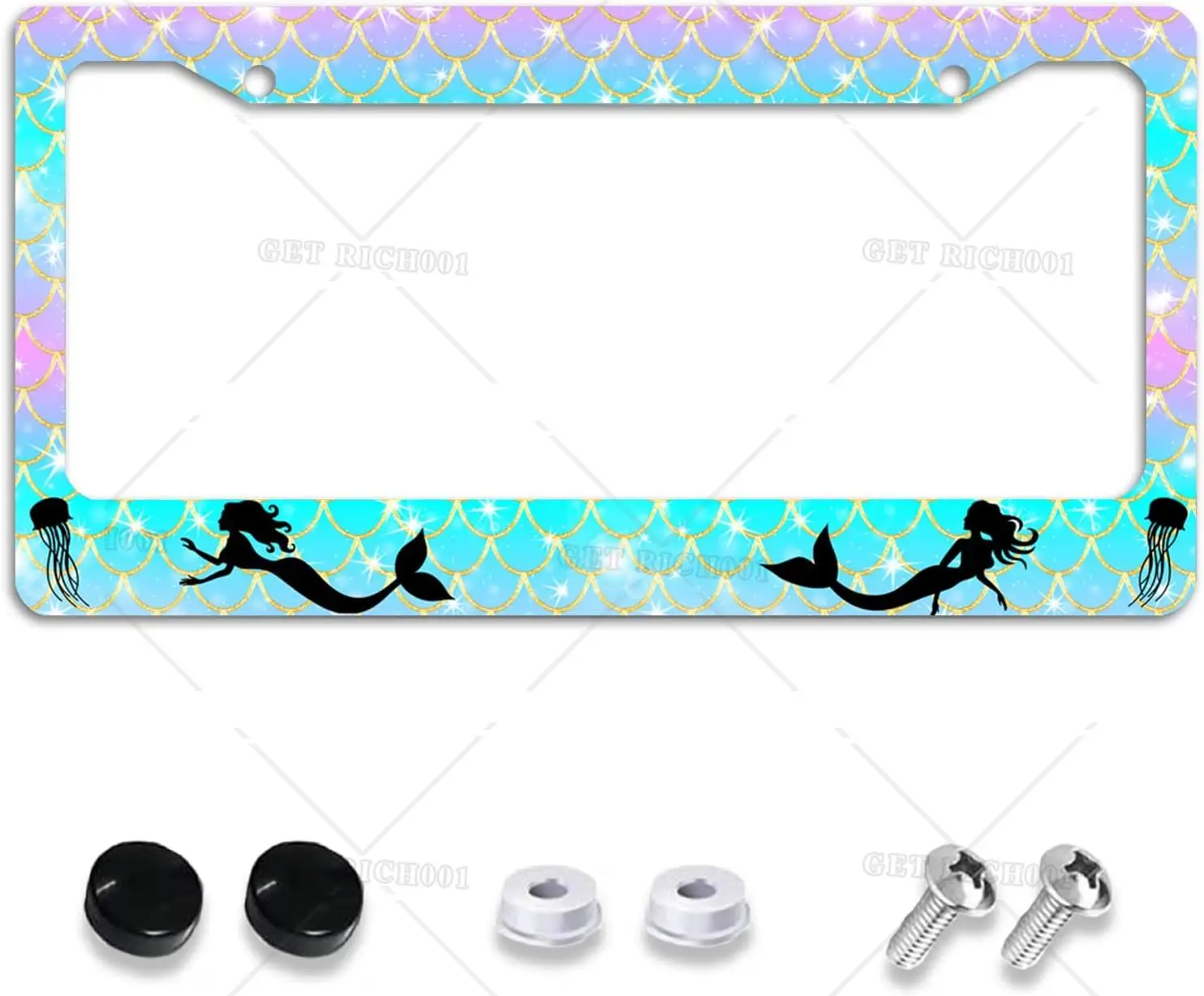License Plate Frame Mermaid Fish Scale Wave Tag Decorative Aluminum Metal Cover for Women,U S Canada Standard Auto Vehicle
License Plate Frame Mermaid Fish Scale Wave Tag Decorative Aluminum Metal Cover for Women,U S Canada Standard Auto Vehicle