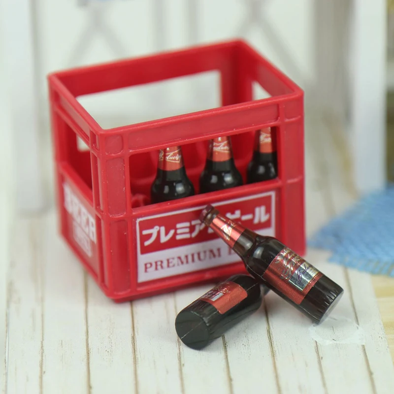 

Mini Simulation Beer Box Drink Basket Miniature Model Accessories DIY 1/6 1/12 Dollhouse Decoration Drink Bottle Toys Girl Gifts