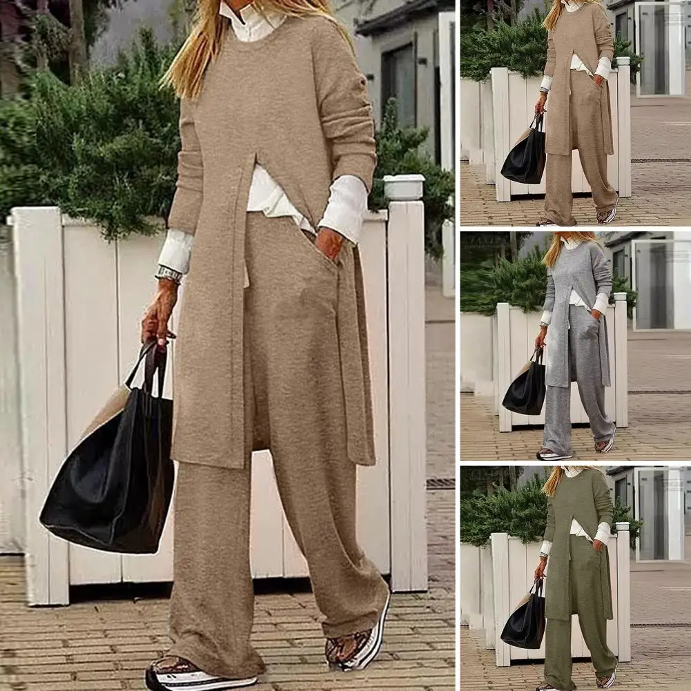 Affordable Women Two-piece Suit Stylish Women's Split Blouse Wide-leg Pants Set Trendy Autumn/winter Outerwear with Long Sleeves
Affordable Women Two-piece Suit Stylish Women's Split Blouse Wide-leg Pants Set Trendy Autumn/winter Outerwear with Long Sleeves