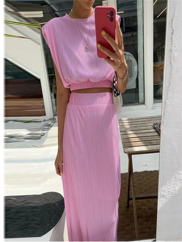 Elegant Green Skirt Sets 2 Pieces Womens Outfits Spring O-Neck Sleeveless Crop Tops Black Elastic Waist Long Skirts Suit Pajamas
Elegant Green Skirt Sets 2 Pieces Womens Outfits Spring O-Neck Sleeveless Crop Tops Black Elastic Waist Long Skirts Suit Pajamas