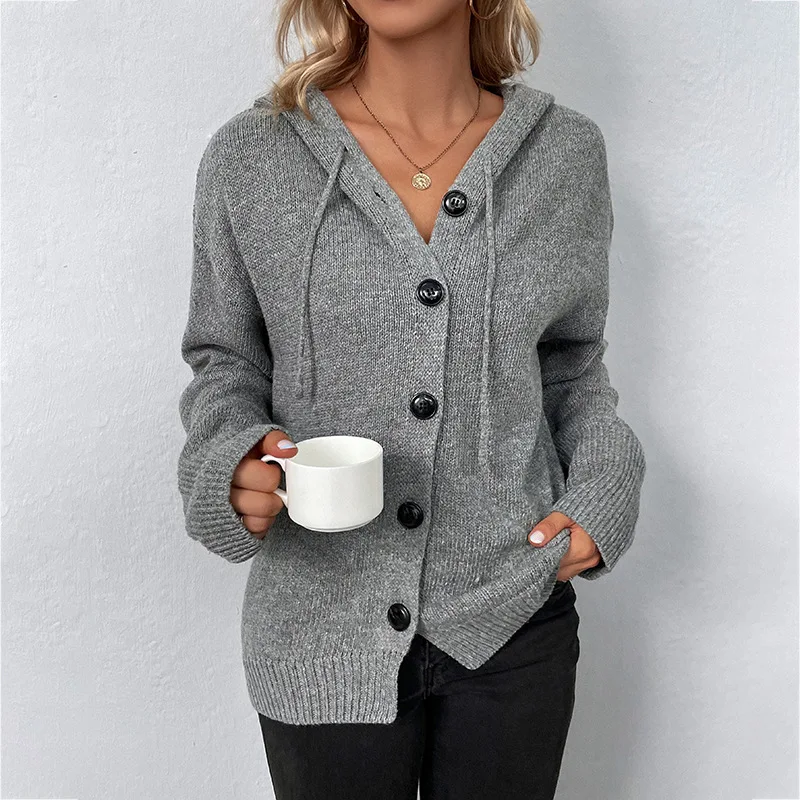 Women's New Solid Color Hooded Single-Breasted Sweater 2023 Autumn Winter Sweater Women Drawstring Knitted Cardigan Coat
Women's New Solid Color Hooded Single-Breasted Sweater 2023 Autumn Winter Sweater Women Drawstring Knitted Cardigan Coat