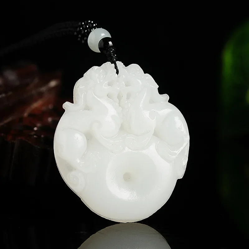 

Natural White Jade Dragon Pendant Pixiu Jadeite Necklace Charm Jewellery Fashion Accessories Hand-Carved Luck Amulet Gifts