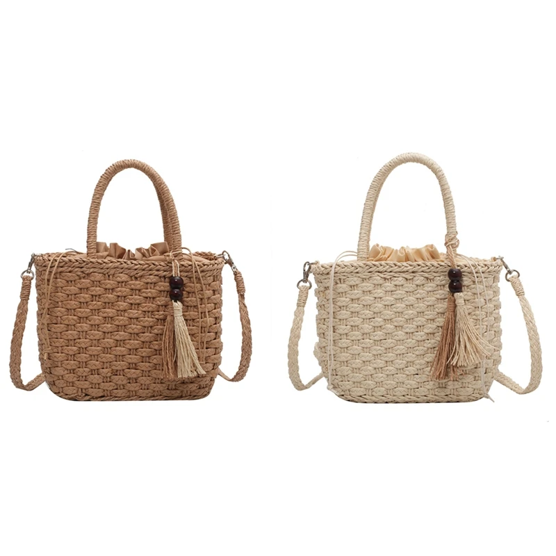 

NEW-Fashion Tassel Straw Handbag Hand-Woven Rattan Bag Woven Purse Wicker Beach Bag Bohemia Shoulder Messenger Bags