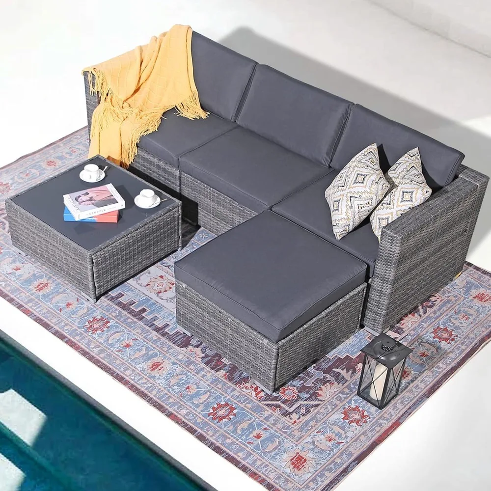 5 Piece Outdoor Patio Furniture Set, Outdoor Sectional Conversation Set, PE Wicker w/Dark Grey Cushions, Garden Furniture Set
5 Piece Outdoor Patio Furniture Set, Outdoor Sectional Conversation Set, PE Wicker w/Dark Grey Cushions, Garden Furniture Set