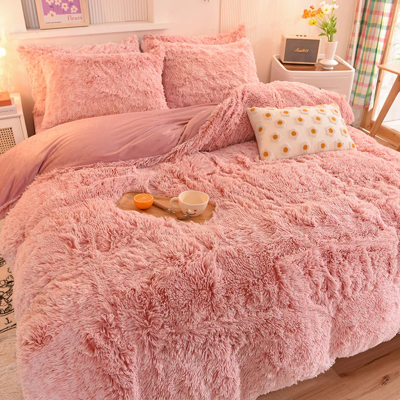 3Pcs Super Shaggy Coral Fleece Warm Cozy Princess Bedding Set Mink Velvet Duvet Cover Set Bed Comforter Cover Blanket Pillowcase 41 Sf01367dd3ac847458dd34735d62df959G