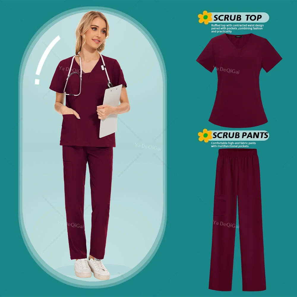

Accessories Operating Room Uniform Medical Set Womens Top Pants Stretch Workwear Doctor Nurse Scrub Uniforms