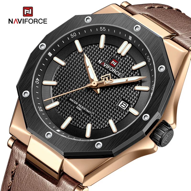 

2023 NAVIFORCE New Men Quartz Watch Leather Strap Fashion Simple Luminous Clock 30M Waterproof Wristwatches Relogio Masculino