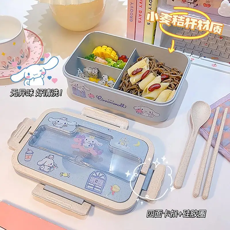 

Sanrio мультфильм бенто коробка Cinnamoroll My Melody большая емкость для хранения обеденный колпачок Kuromi Ланч-бокс набор посуды студенческий подарок