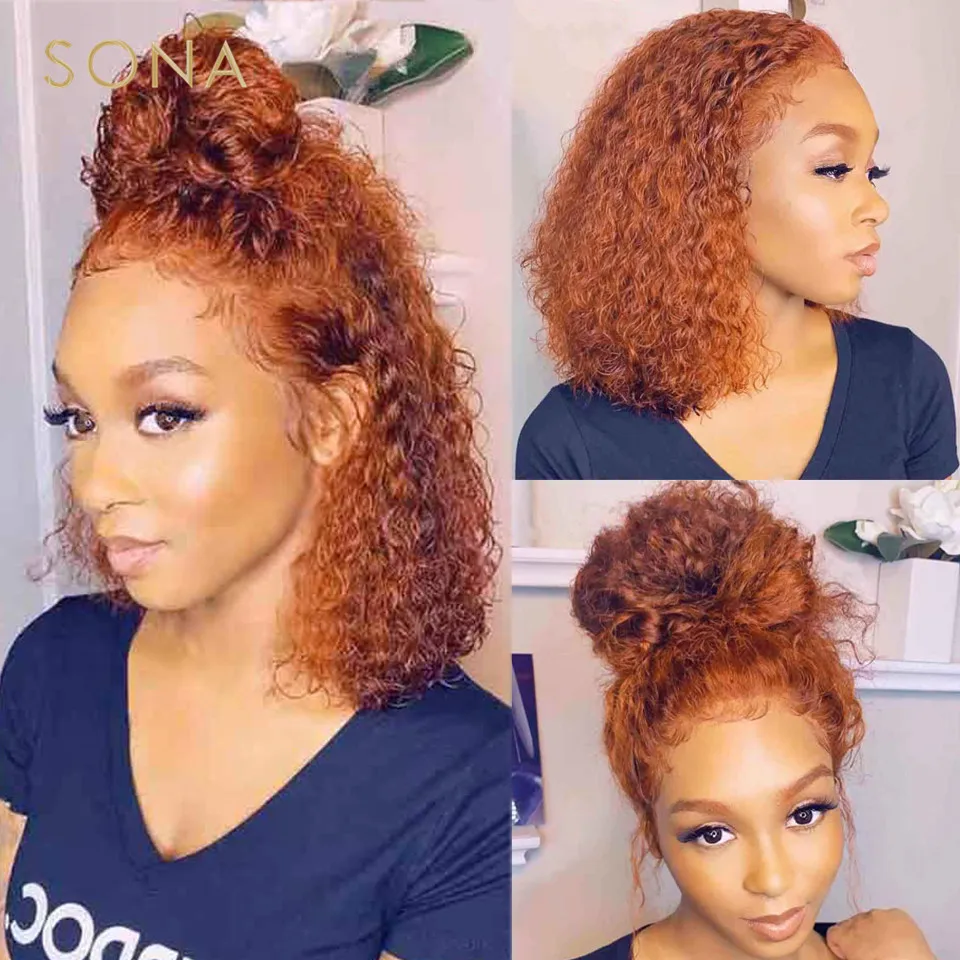 

Ginger Orange Curly 13X6 HD Transparent Lace Front Wig For Women Short Bob Lace Frontal Human Hair Wigs 13X4 Pre Plucked