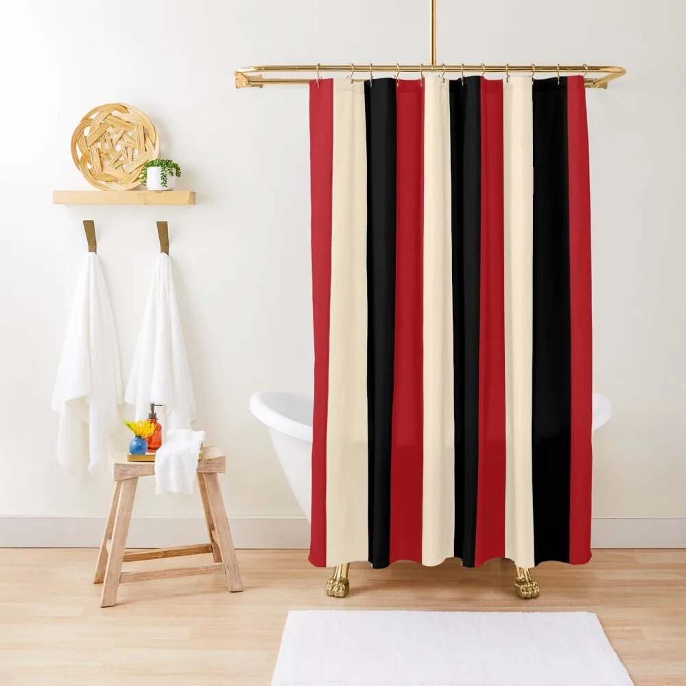 

Elegant Stripes Black, Red & Beige Shower Curtain For Bathrooms Waterproof Fabric Bathroom Curtain