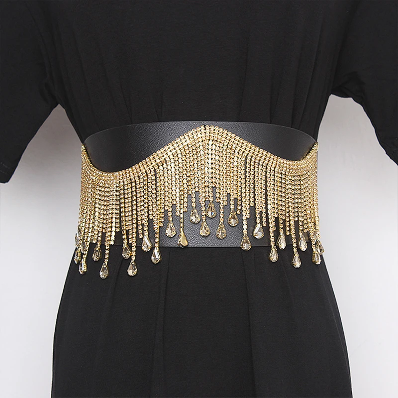 New Rhinestone Tassel Leather Belt Waistband Crystal Diamond Women's Fashion Versatile Dress Coat Decorative Elastic Belt
New Rhinestone Tassel Leather Belt Waistband Crystal Diamond Women's Fashion Versatile Dress Coat Decorative Elastic Belt