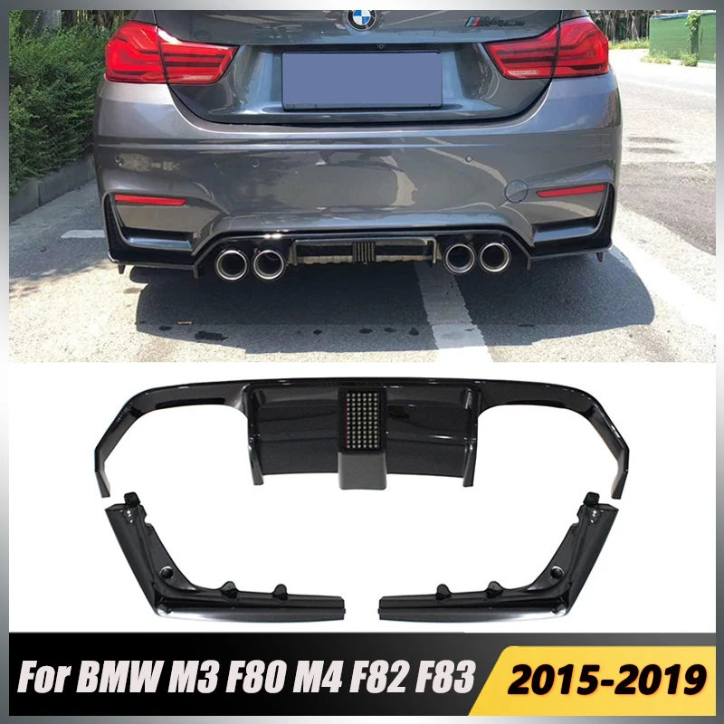 

For BMW M3 F80 M4 F82 F83 2015-2019 Rear Bumper Diffuser With LED Light Spoiler Lip Splitter Lip Protector Guard Carbon Look