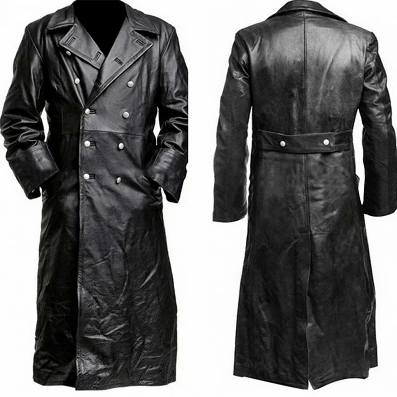 Quality Winter Buttons Long Trench Men's Business Outerwear Fashion Premium Officer Coat Black Vintage PU Leather Jacket Man Top
Quality Winter Buttons Long Trench Men's Business Outerwear Fashion Premium Officer Coat Black Vintage PU Leather Jacket Man Top