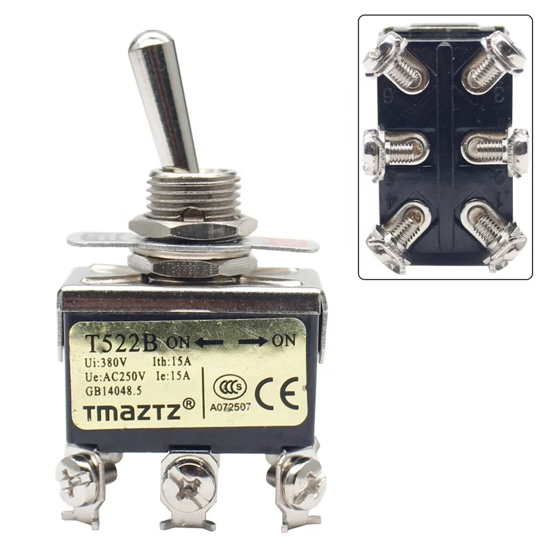 

（1 Pack）15A 250V 20A 125V AC ON OFF ON 3 Position T522B DPDT Heavy Duty Rocker Toggle Switches