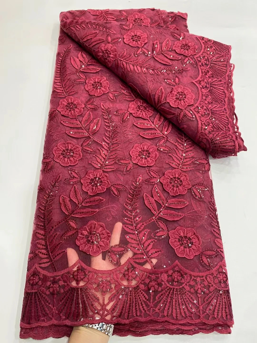 NDPN128 Wine Color African Net Lace Fabric with Sequins,Good Quality Embroidered Tulle Lace Fabric for Party/Wedding Dress
NDPN128 Wine Color African Net Lace Fabric with Sequins,Good Quality Embroidered Tulle Lace Fabric for Party/Wedding Dress