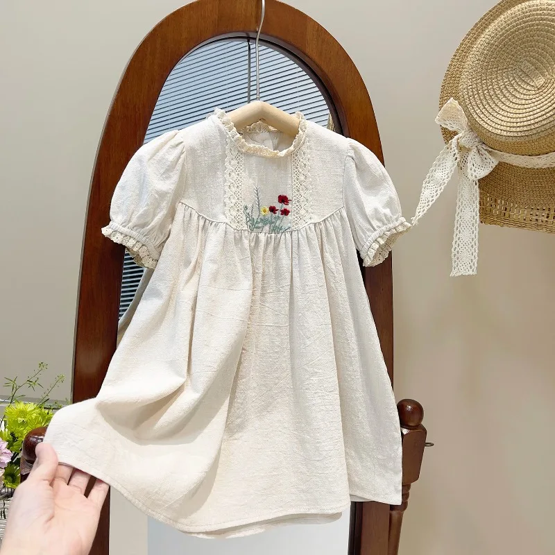 

HoneyCherry Summer Girls Cotton Embroidery Dress New Cute Sweet Bubble Sleeve Princess Dresses Girl Clothes