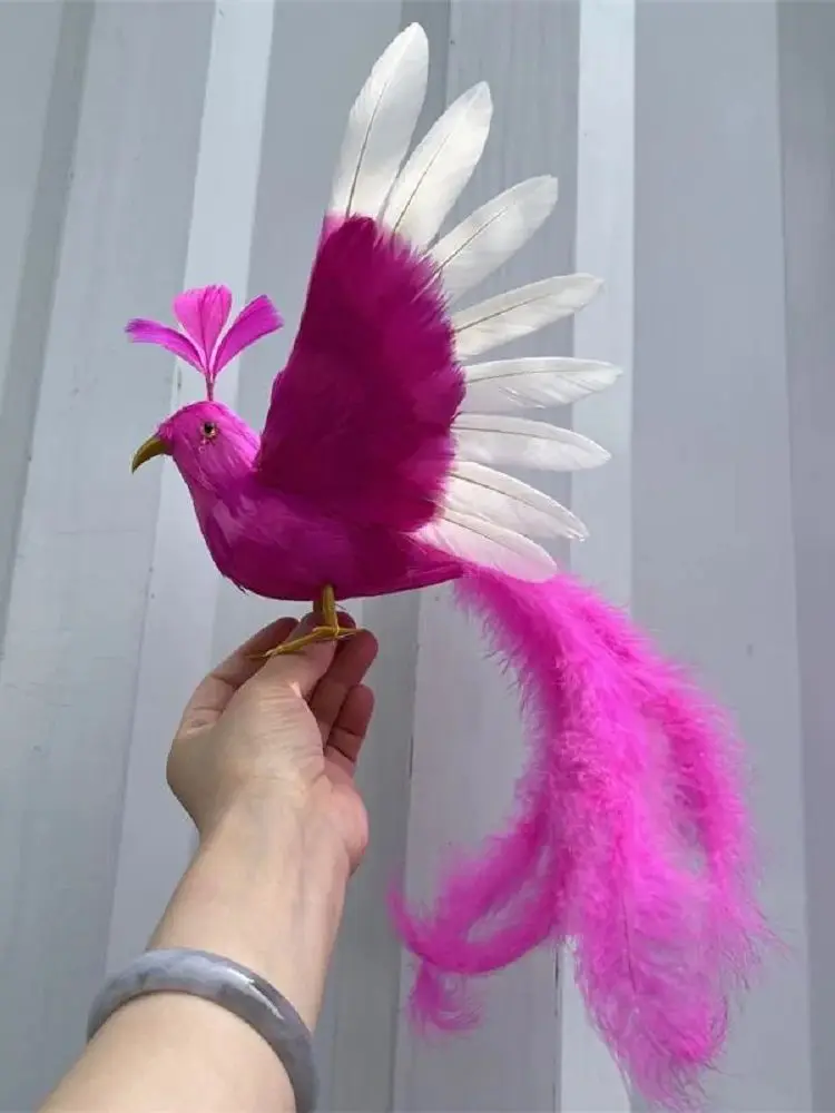 

new simulation bird model foam and feather hot pink long tail bird gift about 35cm