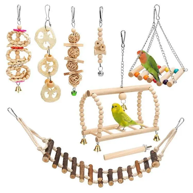 8Pcs Natural Wood Bird Parrot Toy Set Chew and Stand Toys with Bells for Cockatiel Budgie Parakeets Parrotlets Cockatoo
8Pcs Natural Wood Bird Parrot Toy Set Chew and Stand Toys with Bells for Cockatiel Budgie Parakeets Parrotlets Cockatoo