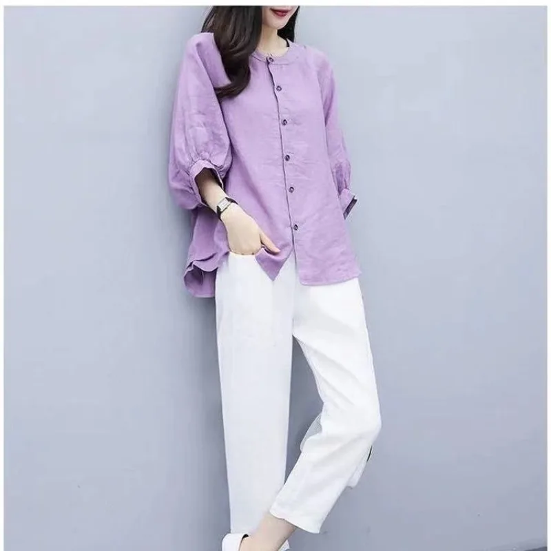 Women's Spring Autumn Pullover Round Neck Solid Button Shirring Ruffles Lantern Long Sleeve T-shirt Loose Casual Elegant Tops
Women's Spring Autumn Pullover Round Neck Solid Button Shirring Ruffles Lantern Long Sleeve T-shirt Loose Casual Elegant Tops