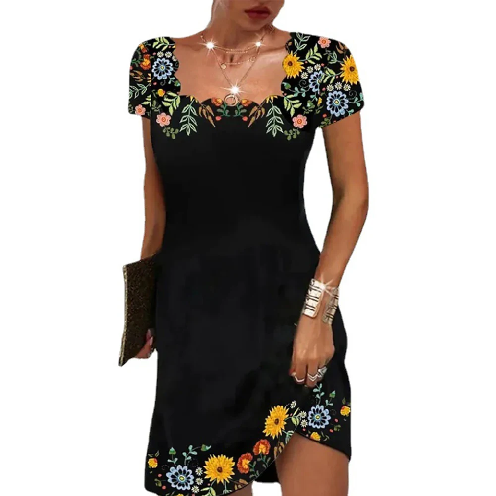 2023 Summer Women's Wavy Neck Print Short-sleeve Dress Elegant Casual Floral Theme Printed Female Fashionable Swing A Line Dress
2023 Summer Women's Wavy Neck Print Short-sleeve Dress Elegant Casual Floral Theme Printed Female Fashionable Swing A Line Dress