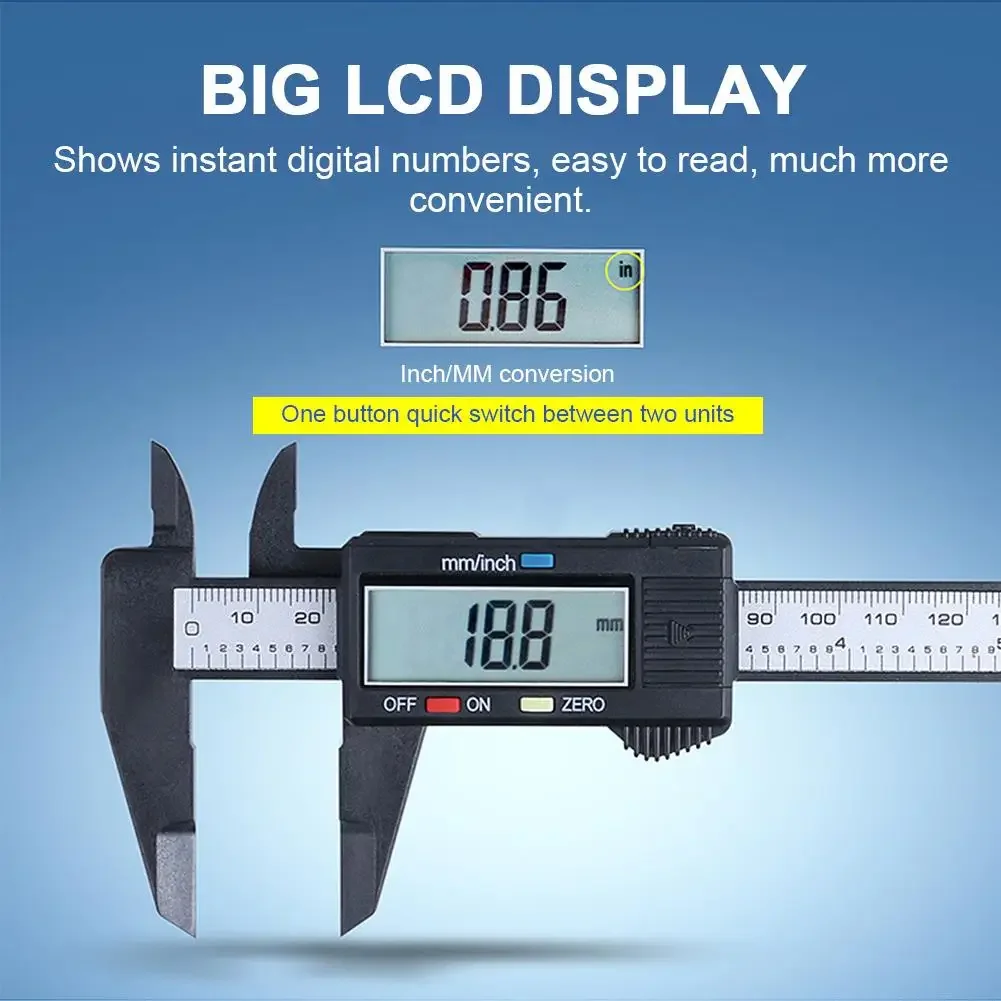 

150mm 100mm Electronic LCD Digital Caliper Carbon Fiber Ruler Dial Vernier Gauge Micrometer Measuring Instrument Depth Tools