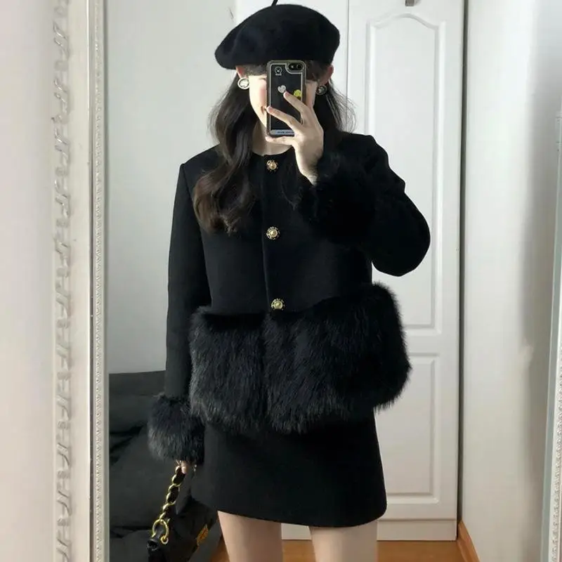 Black Woolen Jacket Mini Skirt 2-Piece Sets Women Long Sleeve Wool Edge Patchwork Hem Short Coat Brand Fashion Suits 2024 Winter
Black Woolen Jacket Mini Skirt 2-Piece Sets Women Long Sleeve Wool Edge Patchwork Hem Short Coat Brand Fashion Suits 2024 Winter