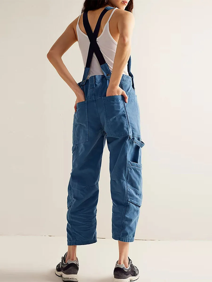 

Women Denim Long Jumpsuit Casual Adjustable Spaghetti Strap Straight Leg Romper Pants Summer Baggy Bib Jean Suspender Overalls