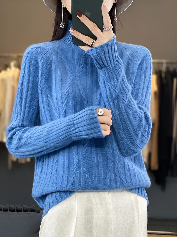 

2023 Fashion Good To Wear 100% Merino Wool Tops Women Clothing Sweater Turtleneck Long Sleeve Pullover Autumn Winter Knitwear