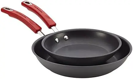 

Hard Anodized Nonstick Frying Pan Set / Fry Pan Set / Hard Anodized Skillet Set - 9.25 Inch and 11.5 Inch, Gray with Red Handles