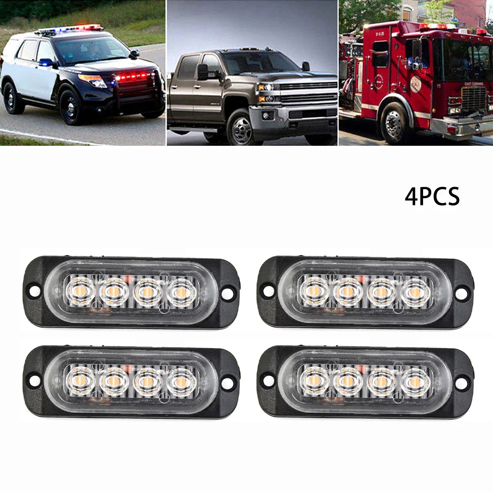 

4x 4 LED Amber Grille Light Bar Truck Beacon Light (Always On) Truck Van SUV Lights 12-24V Car Urgent Fog Light Lamp