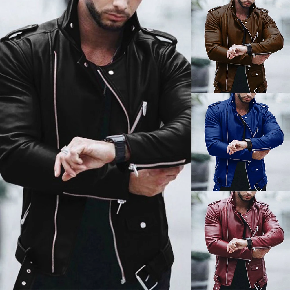 Autumn Mens Retro Leather Jacket Motorcycle Coat Stand Collar Biker Coats Zip Up Outwear Tops Slim Mens Moto Biker Jackets
Autumn Mens Retro Leather Jacket Motorcycle Coat Stand Collar Biker Coats Zip Up Outwear Tops Slim Mens Moto Biker Jackets