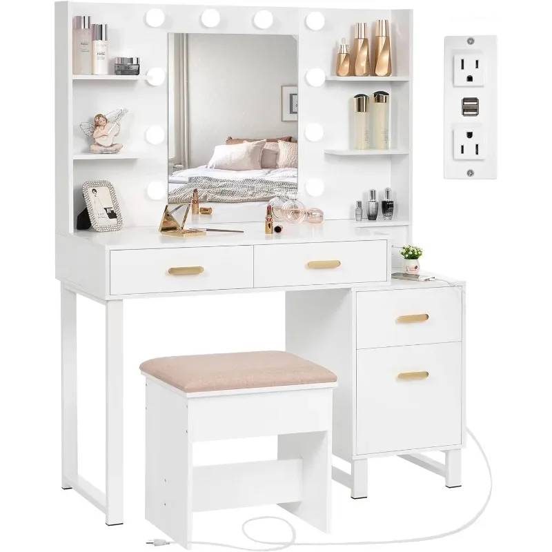 Makeup Vanity Desk Set with 10 LED Bulbs Lighted ,with Charging Station Nightstand 3 Colors Modes Dimming Cushioned Stool Large
Makeup Vanity Desk Set with 10 LED Bulbs Lighted ,with Charging Station Nightstand 3 Colors Modes Dimming Cushioned Stool Large
