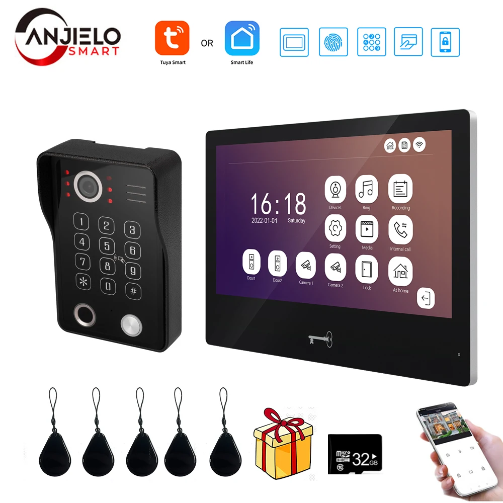 

Tuya 10 Inch Video Intercom Doorphone Touch Monitor Wired Doorbell 1080P APP Password Fingerprint Card Swipe One click unlock