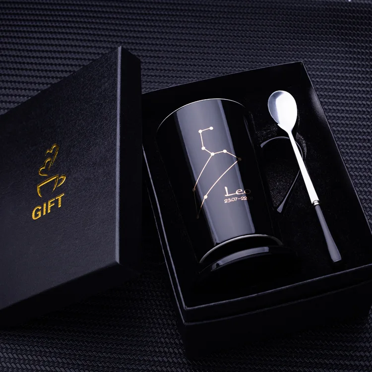 400ML With Gift Box 12 Constellations Creative Ceramic Mugs with Spoon Lid Black and Gold Porcelain Zodiac Milk Coffee Water Cup
400ML With Gift Box 12 Constellations Creative Ceramic Mugs with Spoon Lid Black and Gold Porcelain Zodiac Milk Coffee Water Cup