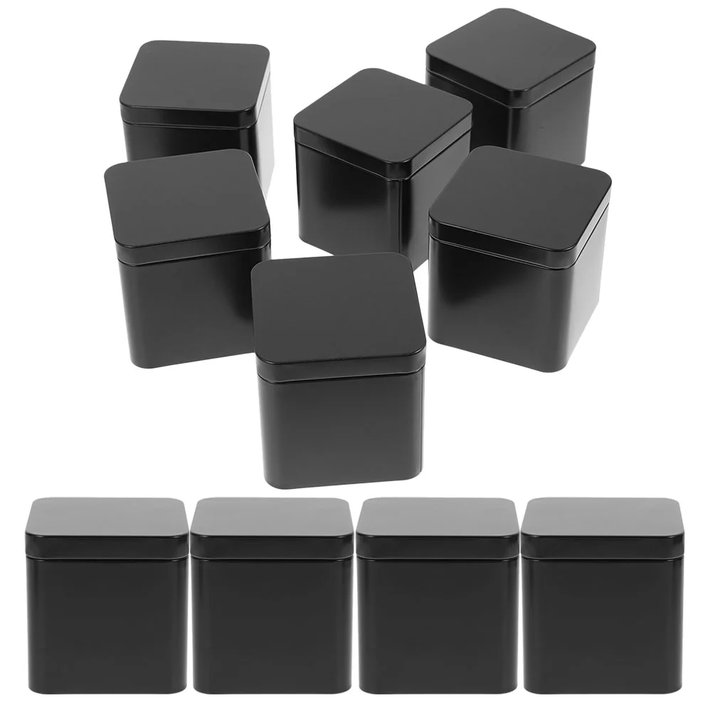 

10 Pcs Tinplate Small Square Portable Metal Can Set 10pcs (black) Loose Tea Storage Jars Cookie Tins with Lids Candy