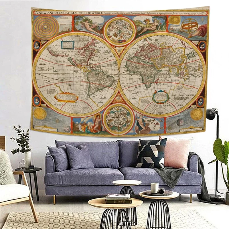 

HOT SALE World Map Vintage Wanderlust Pirate Map Historical Atlas Tapestry Yoga Tapestries Wall Hanging Home Decoration