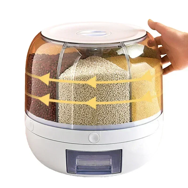 

Kitchen Grain Dispenser Sealed Cereal Box Dry Container Bucket Rotating 360 Storage Food Rice Degree Moisture-proof