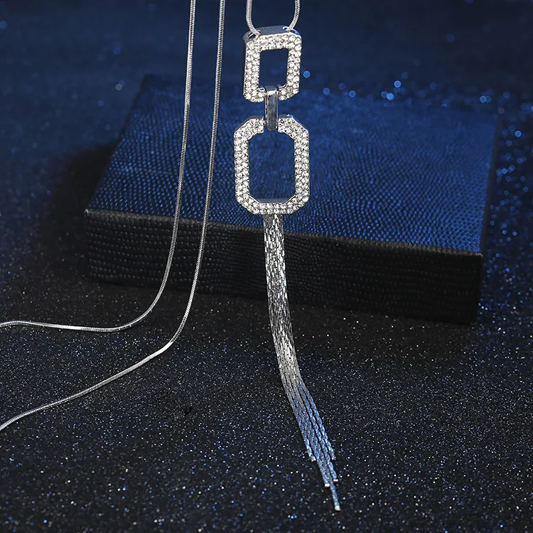 Women Crystal Long Necklace Fashion Square Choker Necklaces Pendants Female Black Chain Tassel Jewelry Collier Femme
Women Crystal Long Necklace Fashion Square Choker Necklaces Pendants Female Black Chain Tassel Jewelry Collier Femme
