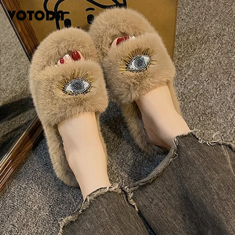 Winter Furry Women Shoes Fluffy Faux Fur Slippers Rhinestone Devil Eye Slides Platform House Plush Warm Flip Flops Y2K Fur Shoes
Winter Furry Women Shoes Fluffy Faux Fur Slippers Rhinestone Devil Eye Slides Platform House Plush Warm Flip Flops Y2K Fur Shoes