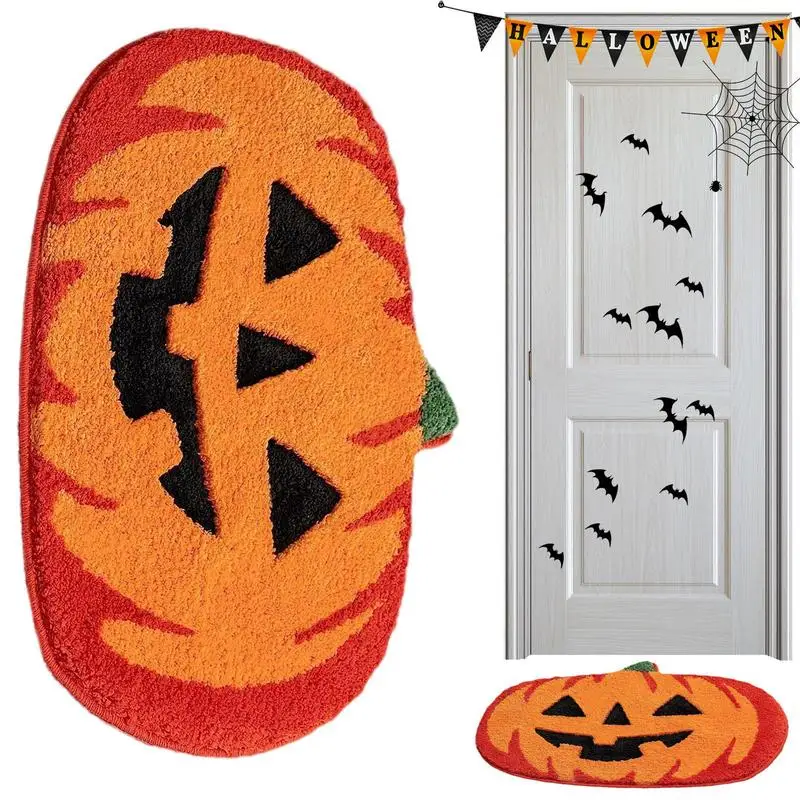 

Pumpkin Welcome Mat Absorbent Doormat Pumpkin Skeleton Head Holiday Horror Decor Non Slip Bathroom Soft Rugs home accessories