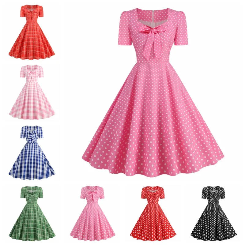 

Women's A-line Rockabilly Dress Polka Dots Swing Dress Flare Dress Audrey Hepburn 1950s 50s Retro Vintage Party Dresses Bow