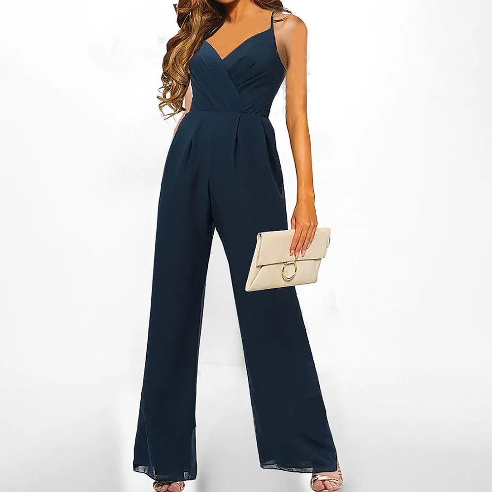 Summer 2023 New Fashion Solid Color Sleeveless V-neck Suspenders High Waist Wide Leg Casual Elegant Sexy Women's Jumpsuits
Summer 2023 New Fashion Solid Color Sleeveless V-neck Suspenders High Waist Wide Leg Casual Elegant Sexy Women's Jumpsuits