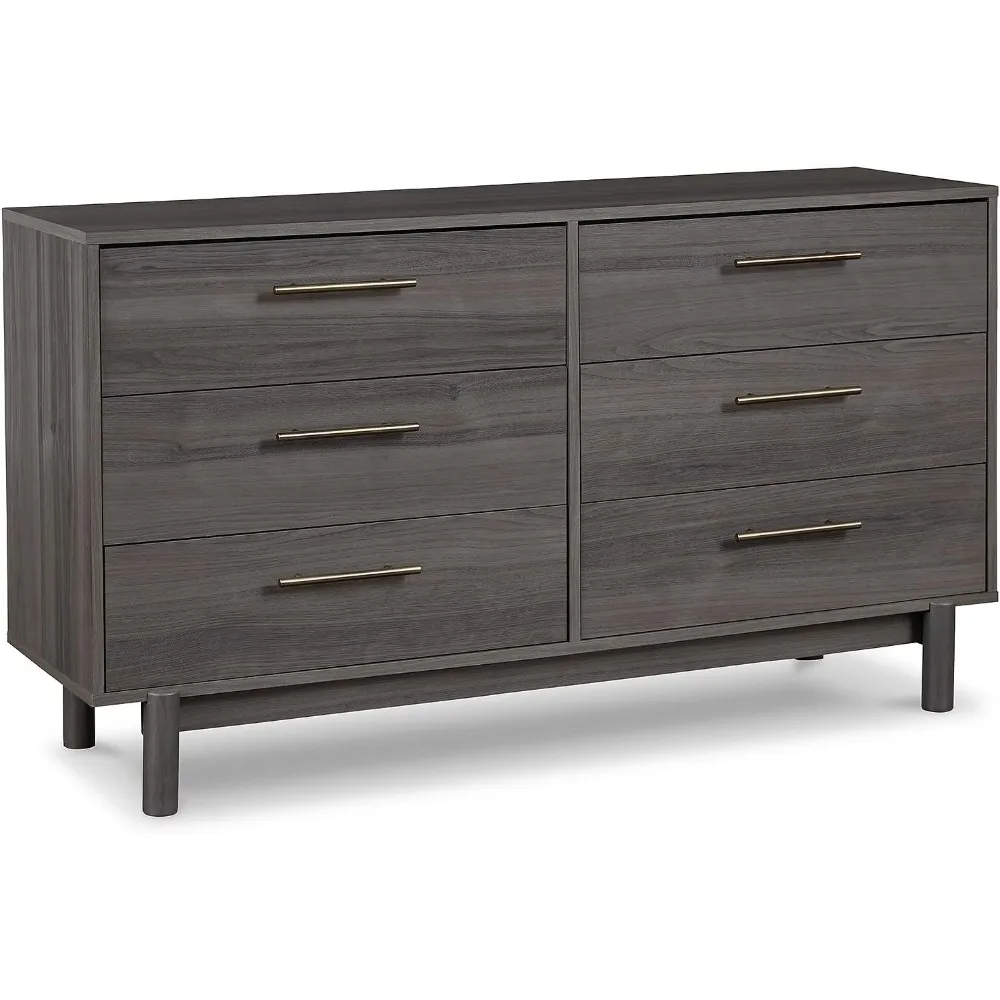 

Signature Design by Ashley Brymont Mid-Century Modern 6 Drawer Dresser with Ball-bearing Construction and Safety Stop, Gray