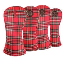 Soft Red Tartan Plaid Golf Club Headcover 1 3 5 X Sets Driver Fairway Wood Hybrid Covers