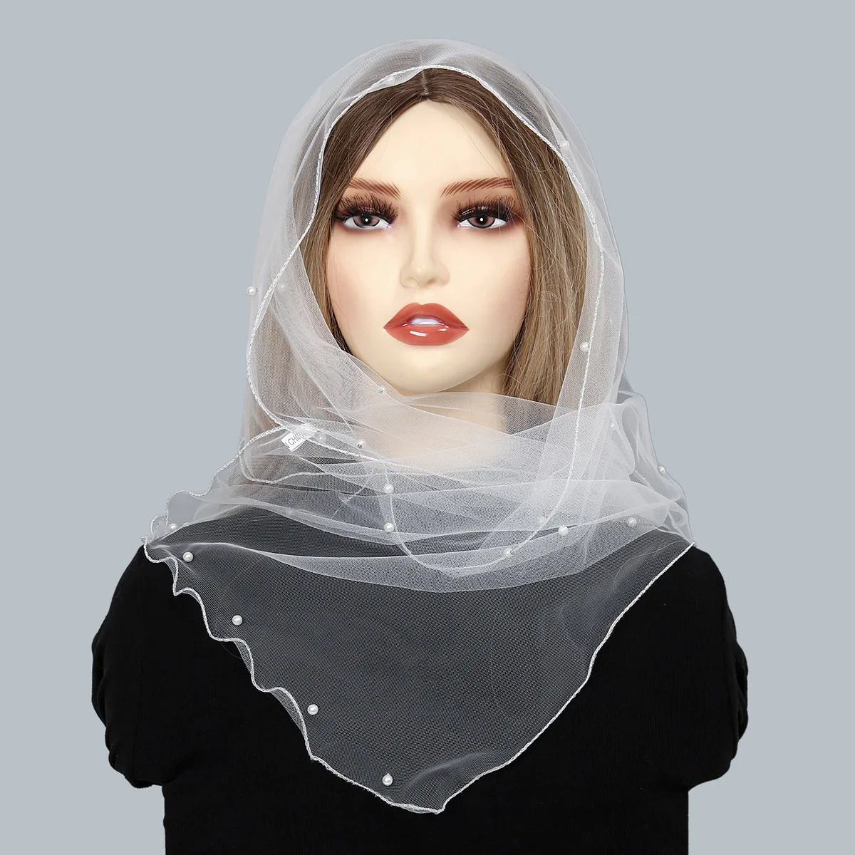 

Женский кружевной шарф из бисера, элегантный сетчатый хиджаб, шарфы на весну и лето, защита от ветра и солнца, аксессуары для одежды, украшение