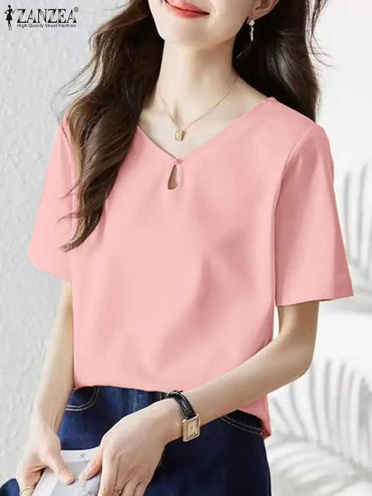 Women Short Sleeve Blouse 2024 Summer ZANZEA V Neck Hollow Out Tunics Tops Casual Solid Color Shirt Simple Office Basic Blusas
Women Short Sleeve Blouse 2024 Summer ZANZEA V Neck Hollow Out Tunics Tops Casual Solid Color Shirt Simple Office Basic Blusas