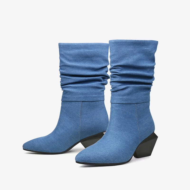 Blue fashion denim 6cm high strange heel pointed toe autumn winter handmade leisure keep warm stretch women boots HL485 MUYISEXI
Blue fashion denim 6cm high strange heel pointed toe autumn winter handmade leisure keep warm stretch women boots HL485 MUYISEXI